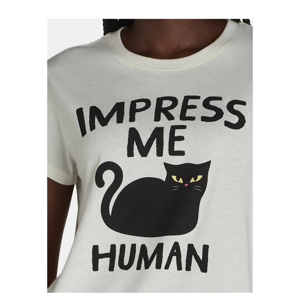 Wound Up Cat Graphic Tee - Cream and Black
